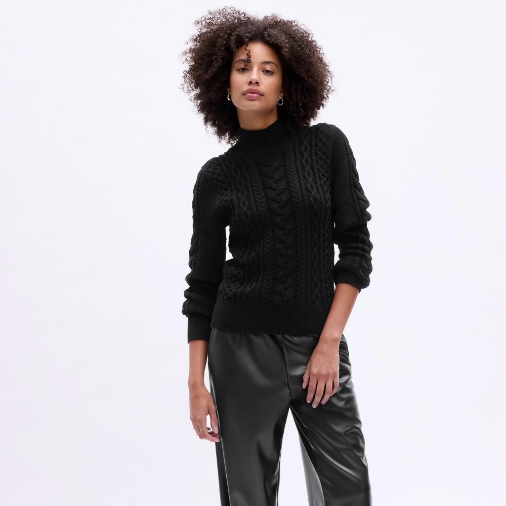 GAP Relaxed Cable-Knit Mockneck Sweater